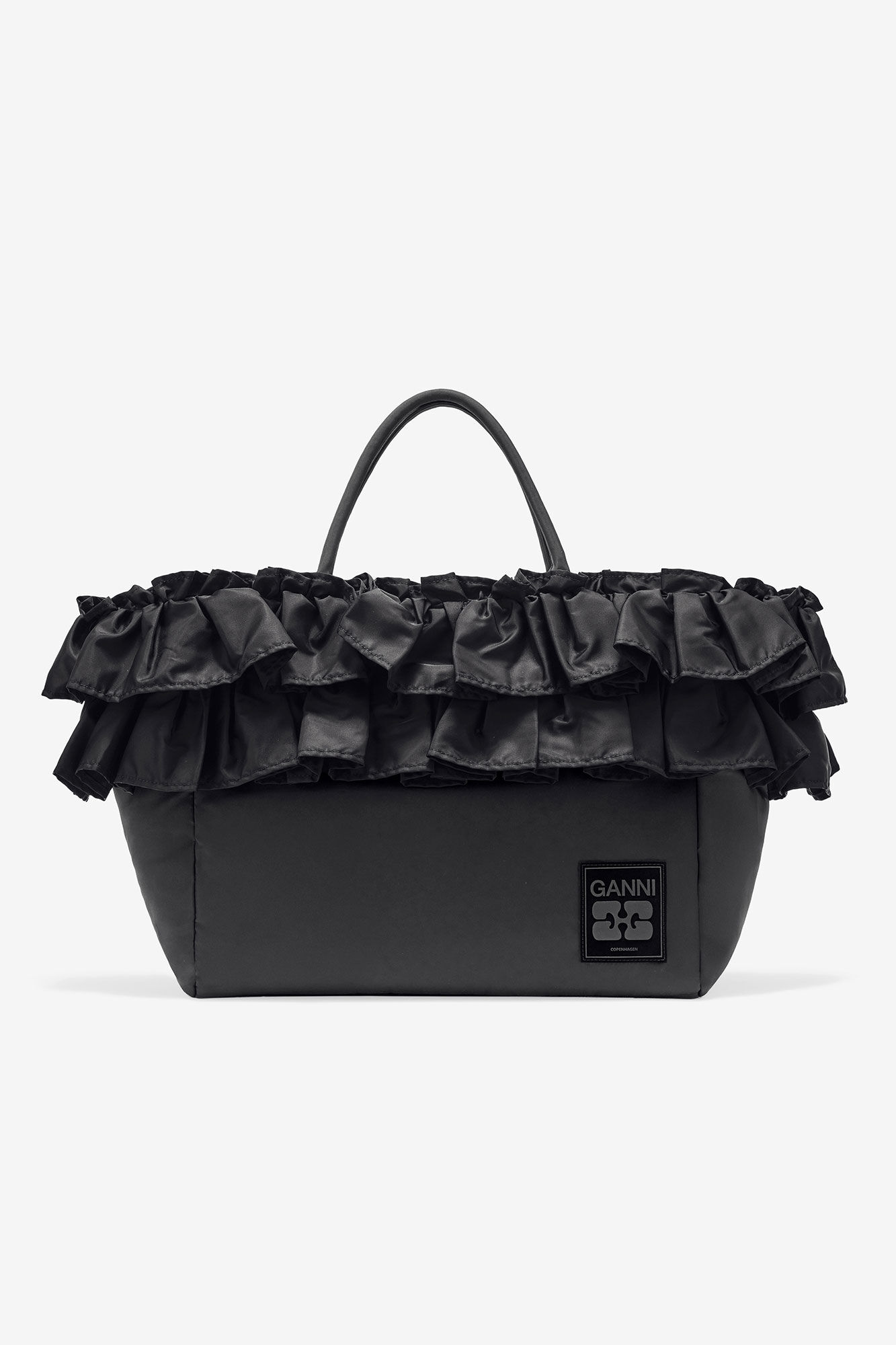 Black XXL Ruffle Tote, in colour Black - 1 - GANNI
