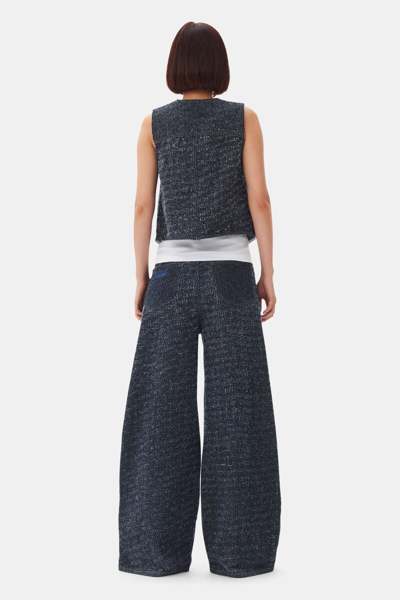 Dark Blue Textured Vest, Cotton, in colour Rinse - 4 - GANNI