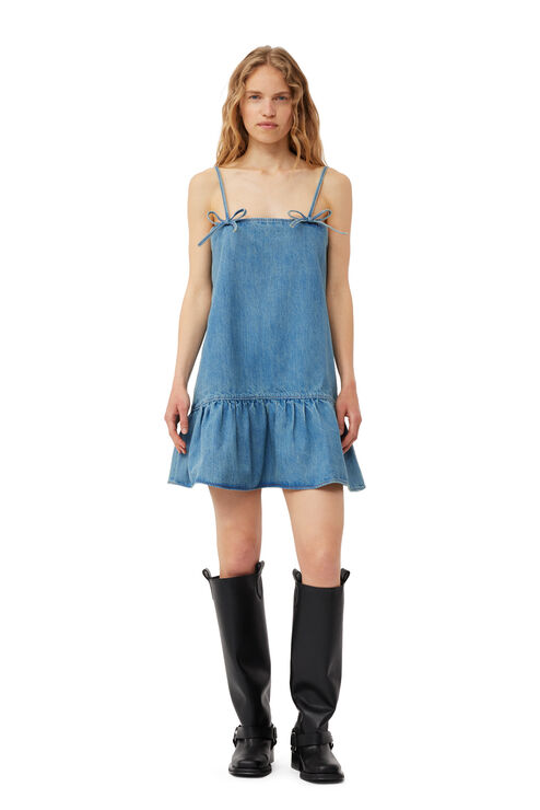 Shop Ganni Tint Wash Tint Denim Mini Dress Size 8 Organic Cotton/cotton Women's