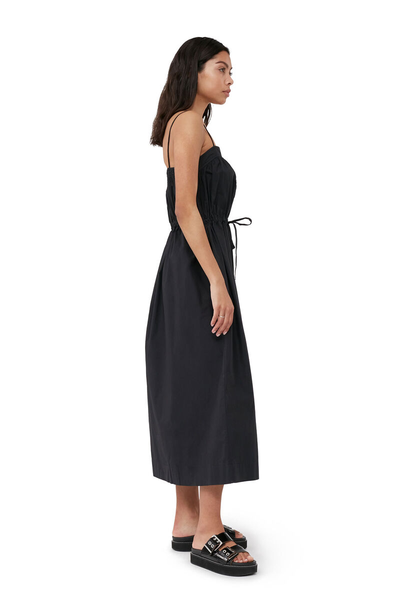 Cotton Poplin Maxi Strap Dress, Cotton, in colour Black - 4 - GANNI
