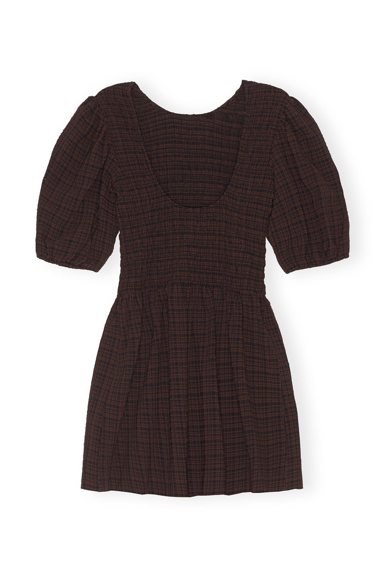 ワンピースその他 Ganni Stretch Seersucker Smoke Mini Dress Chicory Coffee F76 Chicory Coffee Seersucker Smock Mini Dress | GANNI DE