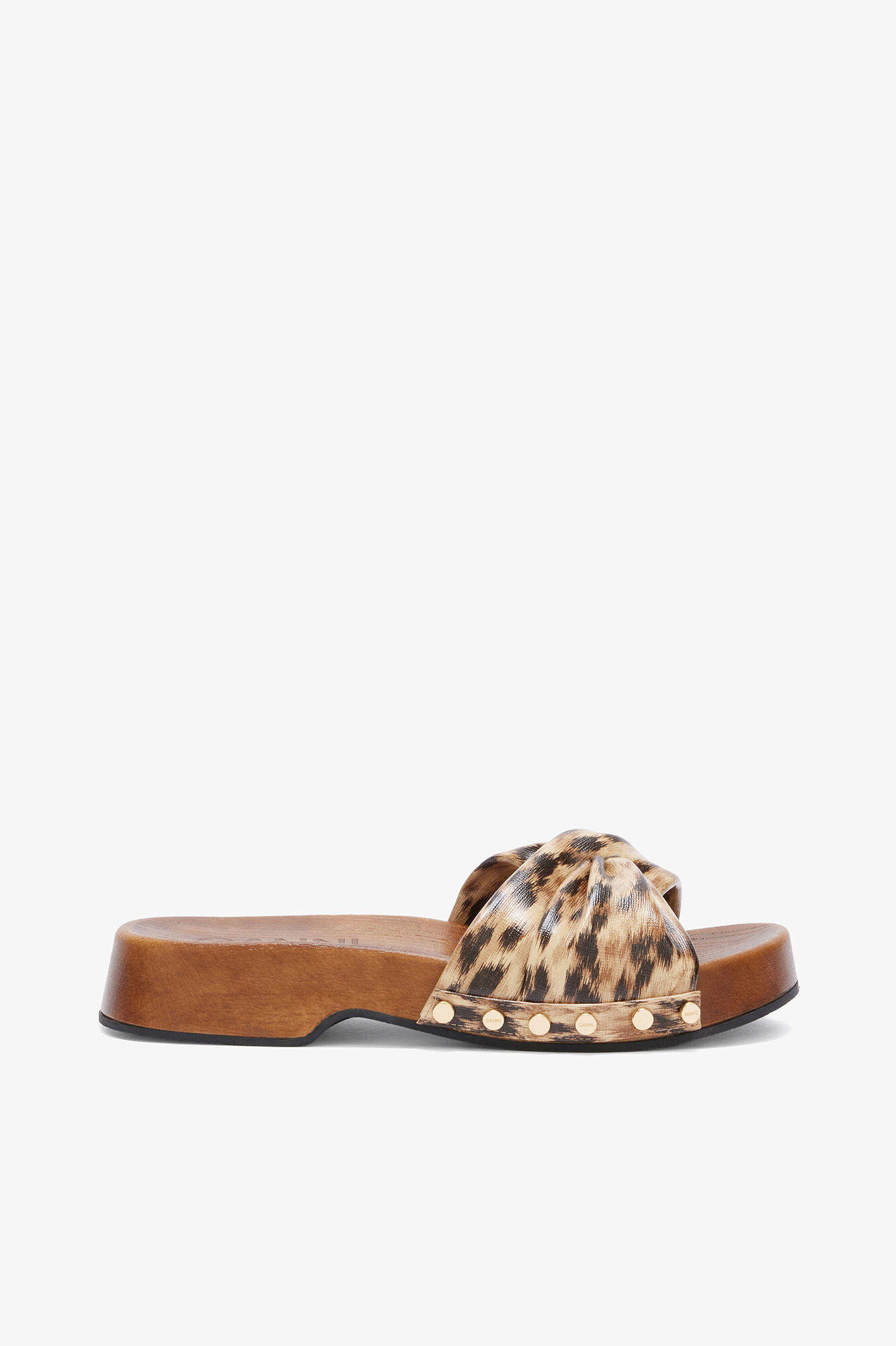 Tia Fairy Clog in Print, Recycled Polyester, in colour Argan Oil - 1 - GANNI