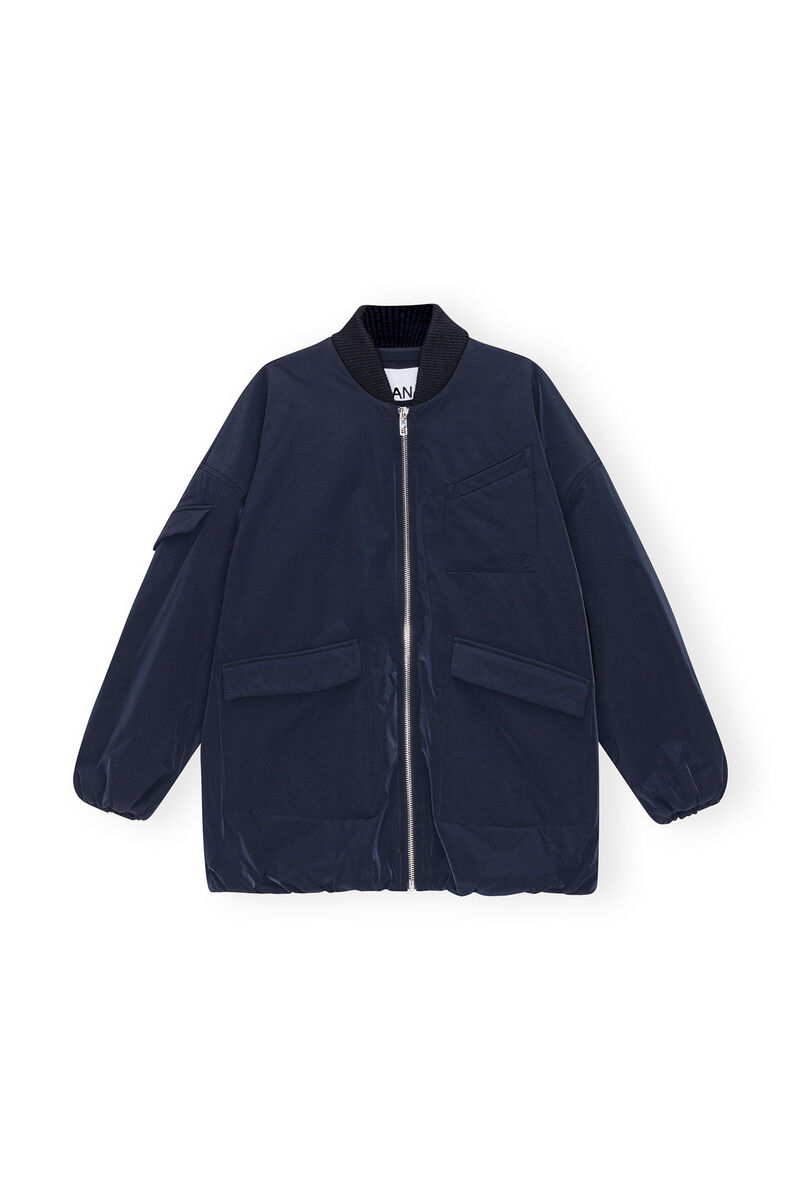 Blue Twill Oversized Bomber Jacke, Recycled Polyester, in colour Sky Captain - 1 - GANNI