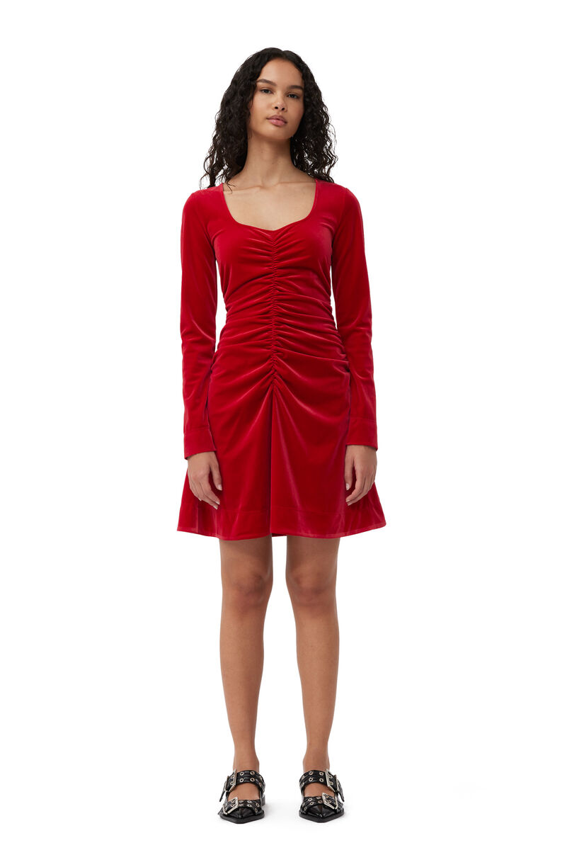 Red Velvet Jersey Minikjole, Recycled Polyester, in colour Savvy Red - 1 - GANNI
