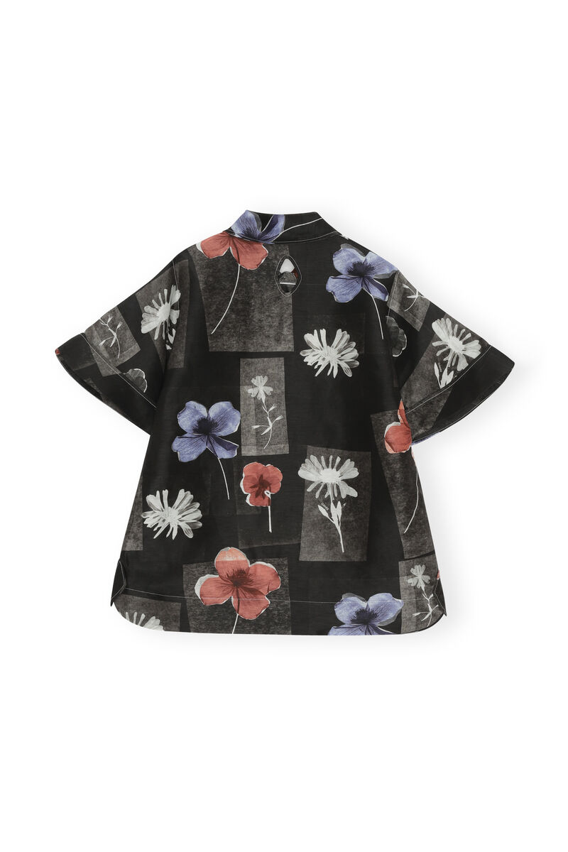 Printed Shirt, Linen, in colour Flowers Black - 2 - GANNI