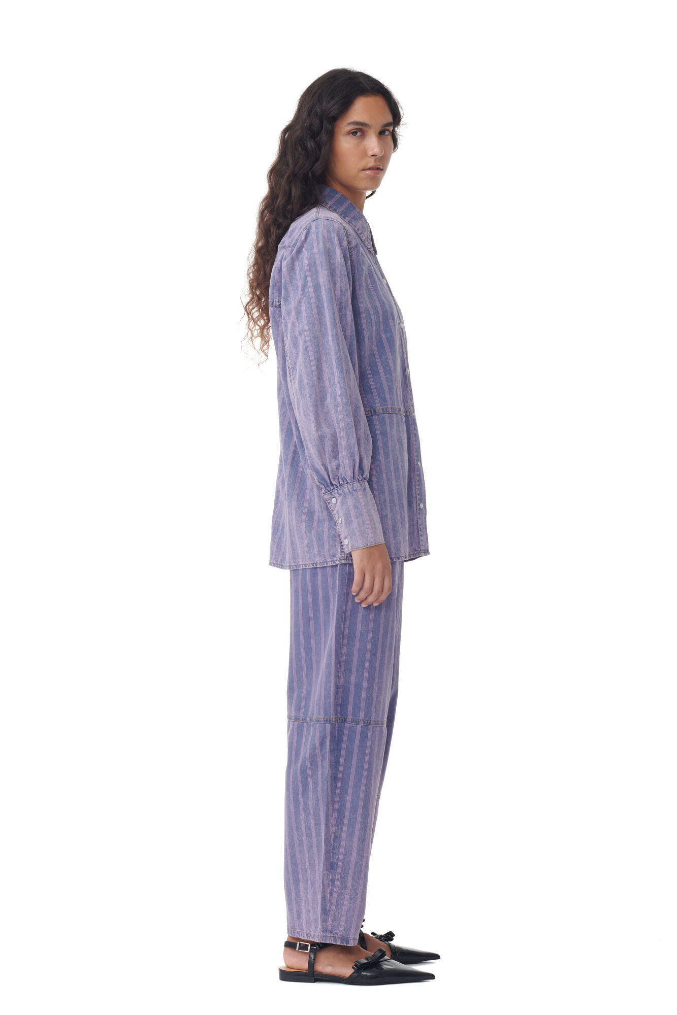 Purple Striped Denimskjorte, Cotton, in colour Mid Blue Stone - 3 - GANNI