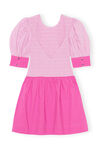 Shirred Mini Dress in 100% organic cotton, Cotton, in colour Phlox Pink - 2 - GANNI
