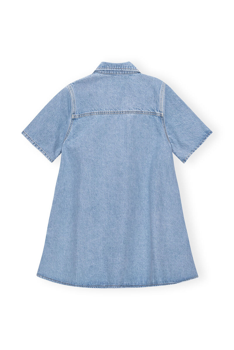 Cutline Denim Mini klänning, Cotton, in colour Mid Blue Vintage - 2 - GANNI