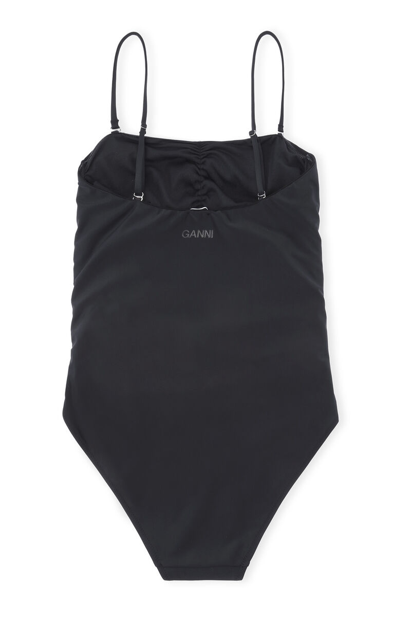 Rynket badedragt, Elastane, in colour Black - 2 - GANNI