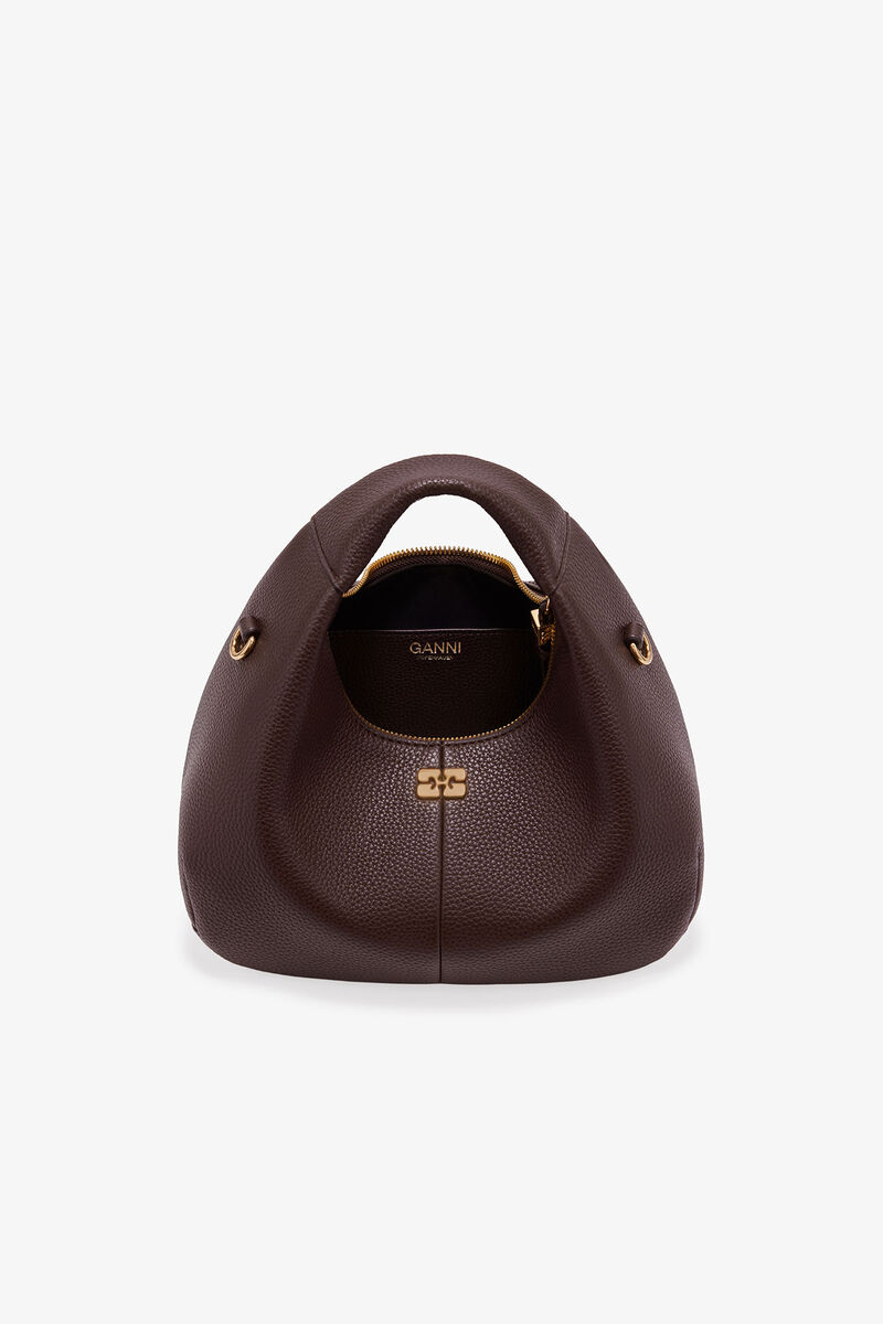 Brown Mini Hobo Bag, Polyurethane, in colour Chicory Coffee - 9 - GANNI