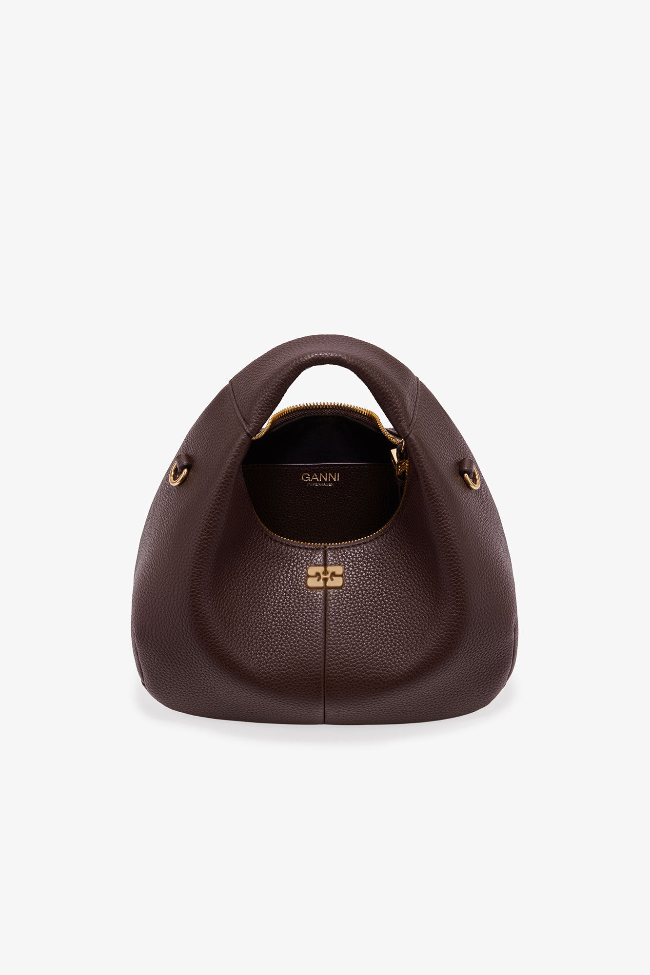 Brown Mini Hobo Bag, Polyurethane, in colour Chicory Coffee - 9 - GANNI