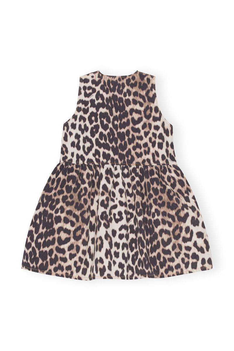 Robe courte léopard avec liens à nouer, Cotton, in colour Big Leopard Almond Milk - 2 - GANNI