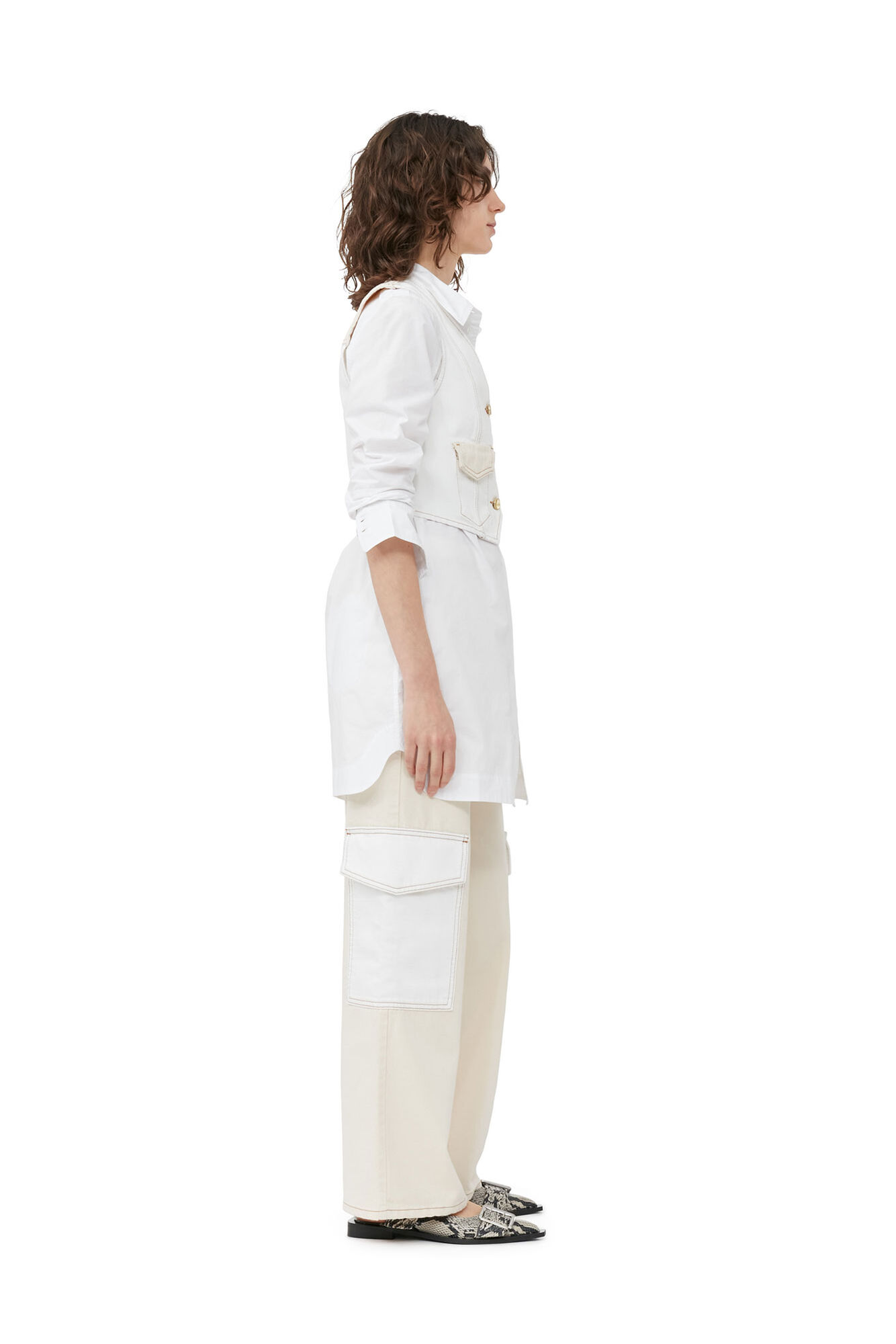 Ecru-weiße Denim-Weste, Cotton, in colour Egret - 2 - GANNI