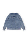 Oversized Crinkle Denim Jacket, Cotton, in colour Mid Blue Stone - 2 - GANNI