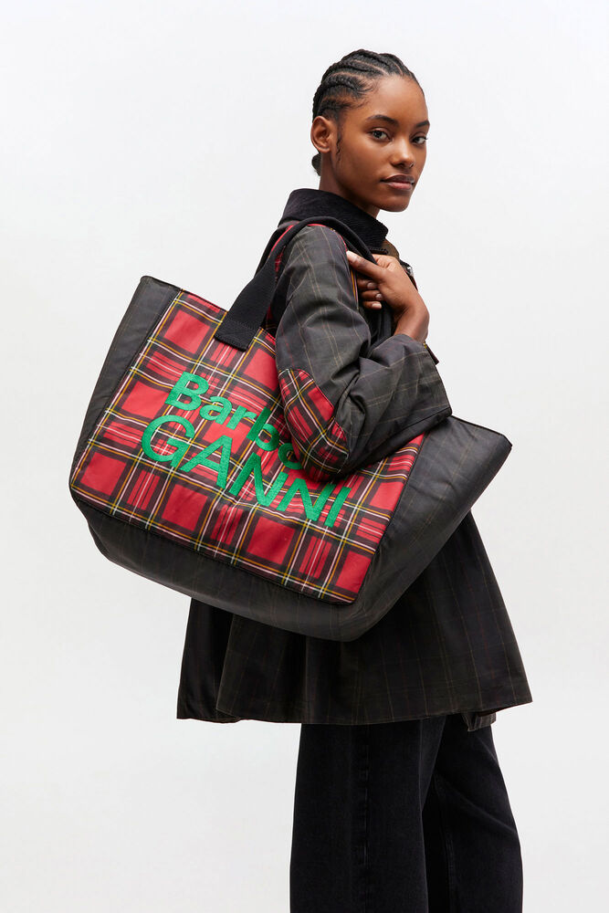 Red Tartan Tote, Dark Green