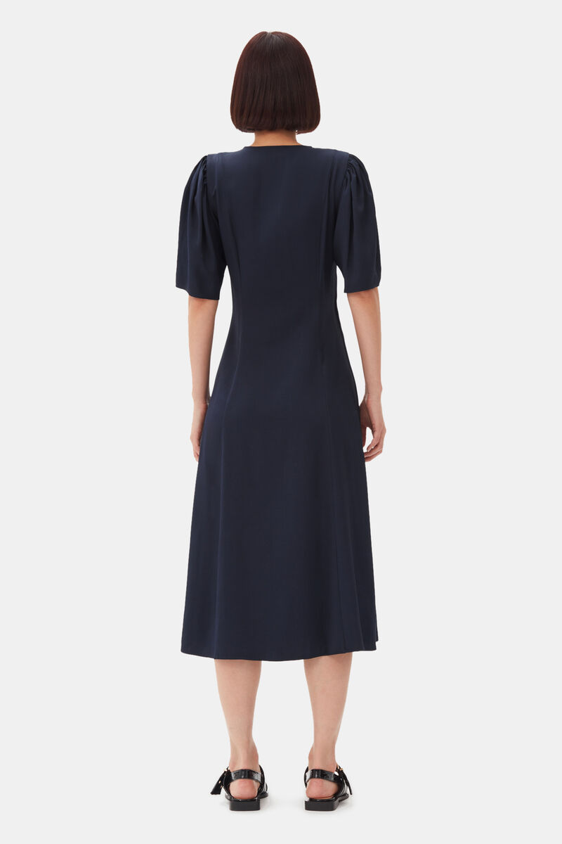 Navy Blue Viscose Twill Wrap Midi Dress, Viscose, in colour Sky Captain - 4 - GANNI