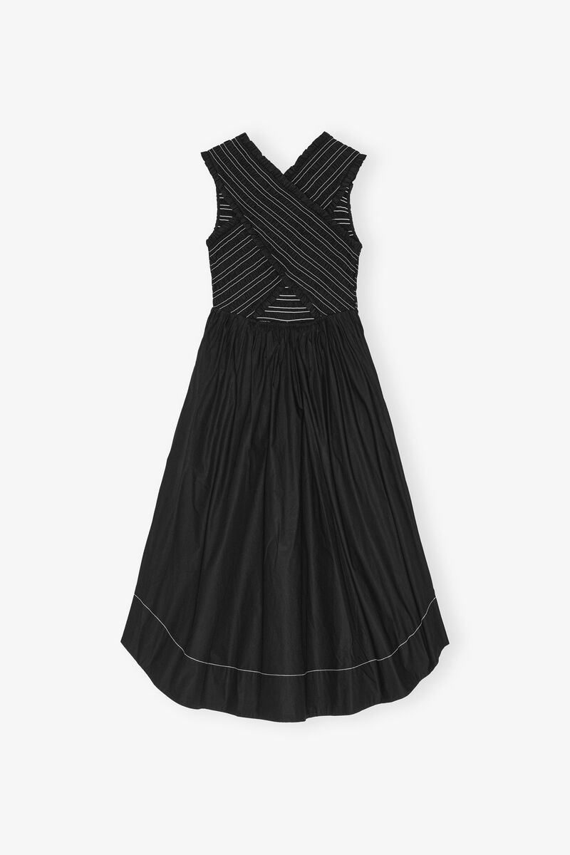 Washed Stretch Cotton Smock Midi Dress, Cotton, in colour Black - 2 - GANNI