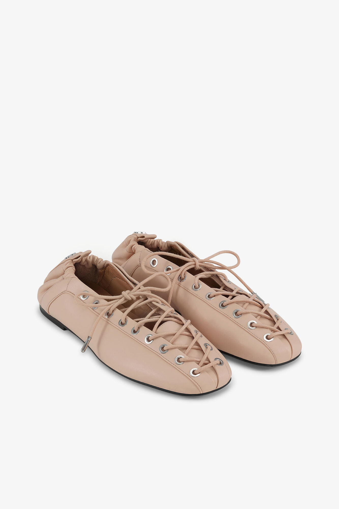 Lace-Up Ballerinas in Beige | GANNI US
