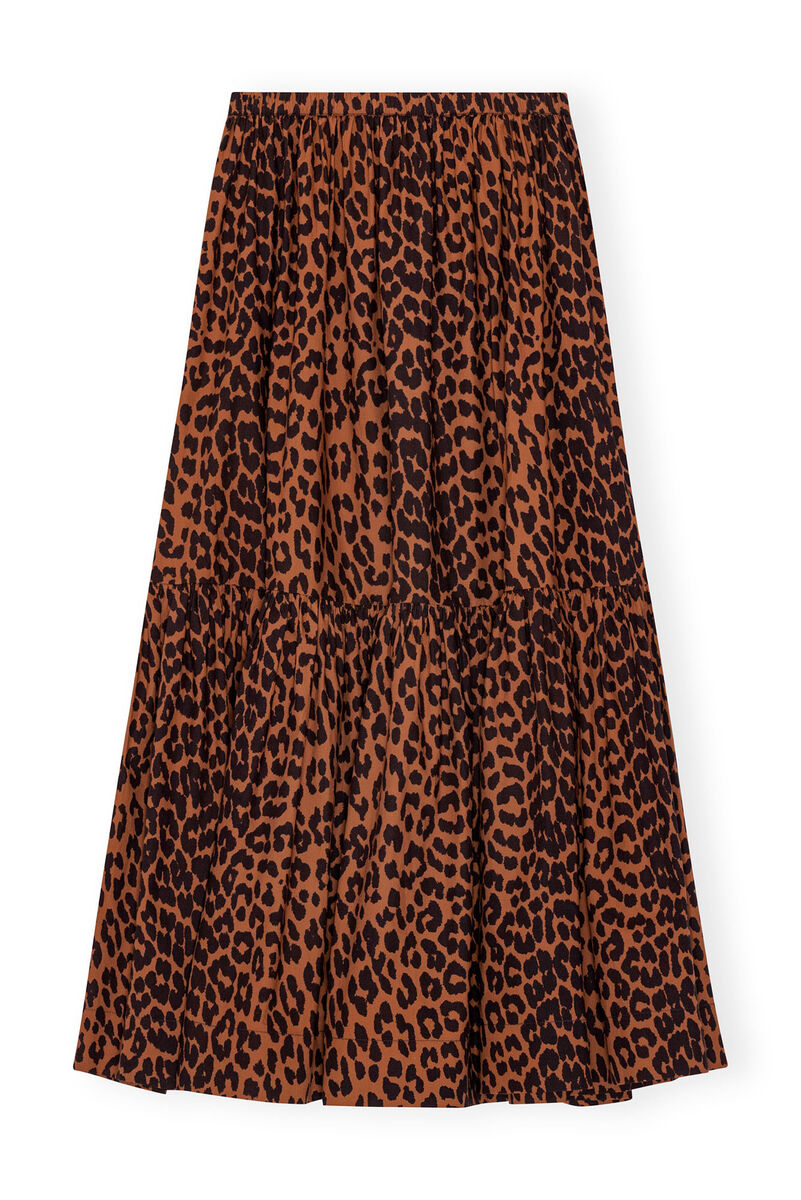 Cotton Poplin Maxi Flounce Skirt, Cotton, in colour Toffee - 1 - GANNI