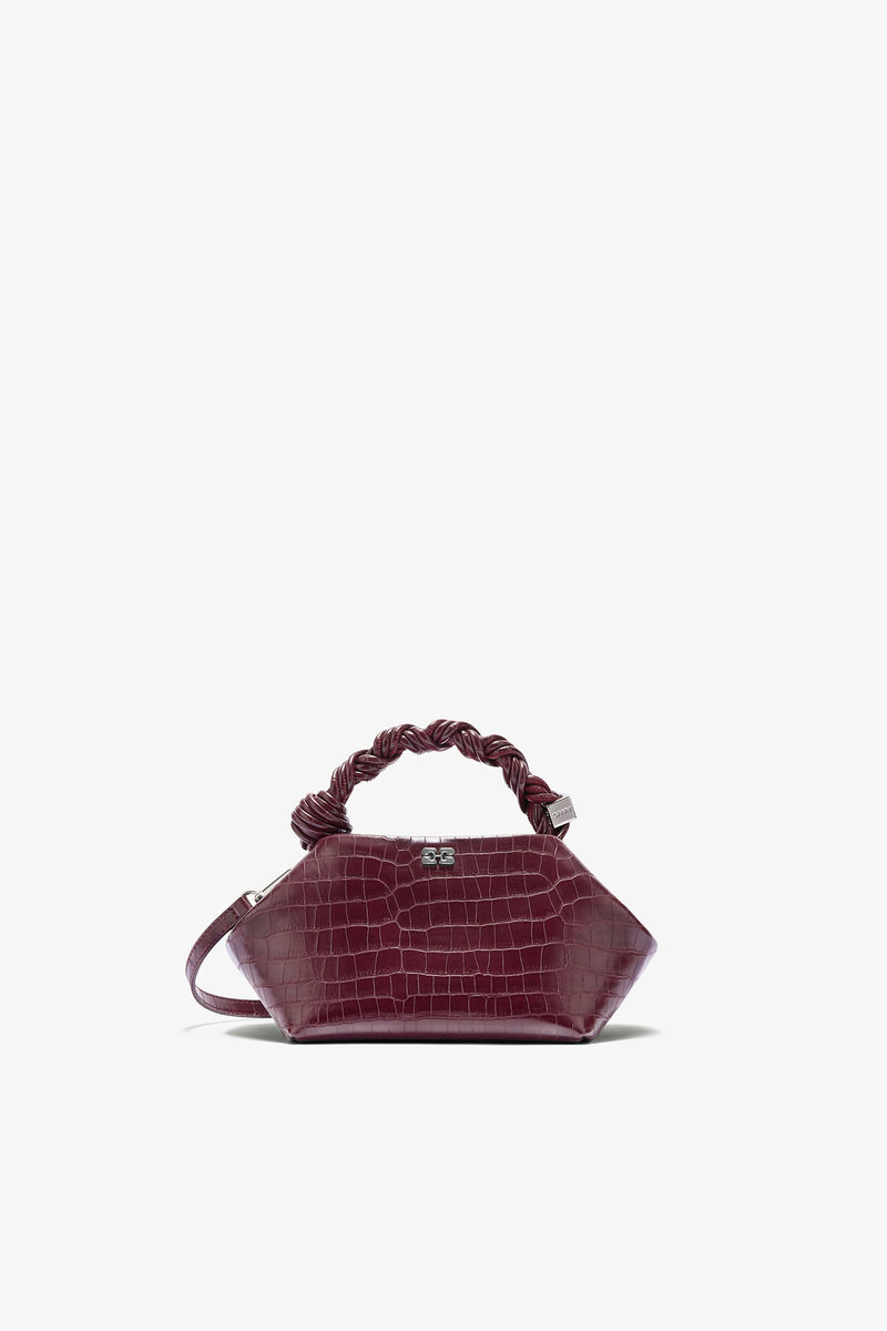 Burgundy Croco Small Bou Bag, Recycled Leather, in colour Burgundy - 1 - GANNI