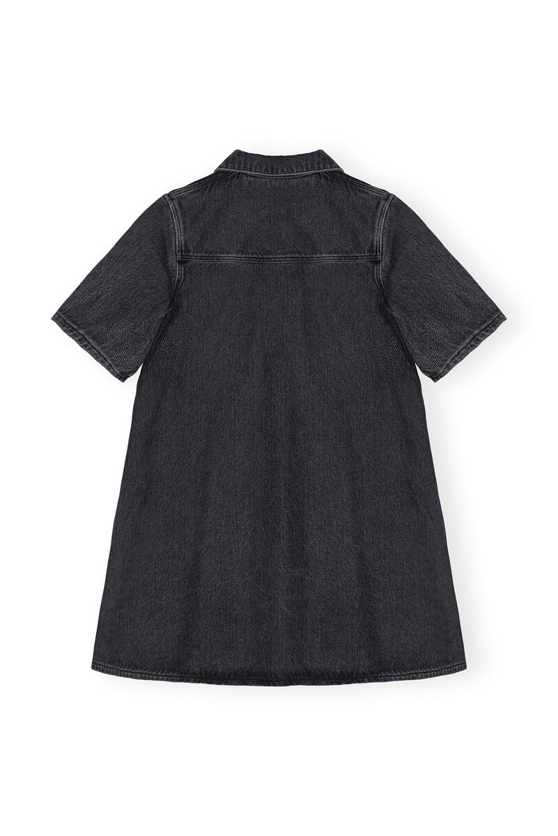 Washed Black Heavy Denim Mini Kleid, Cotton, in colour Washed Black/Black - 2 - GANNI