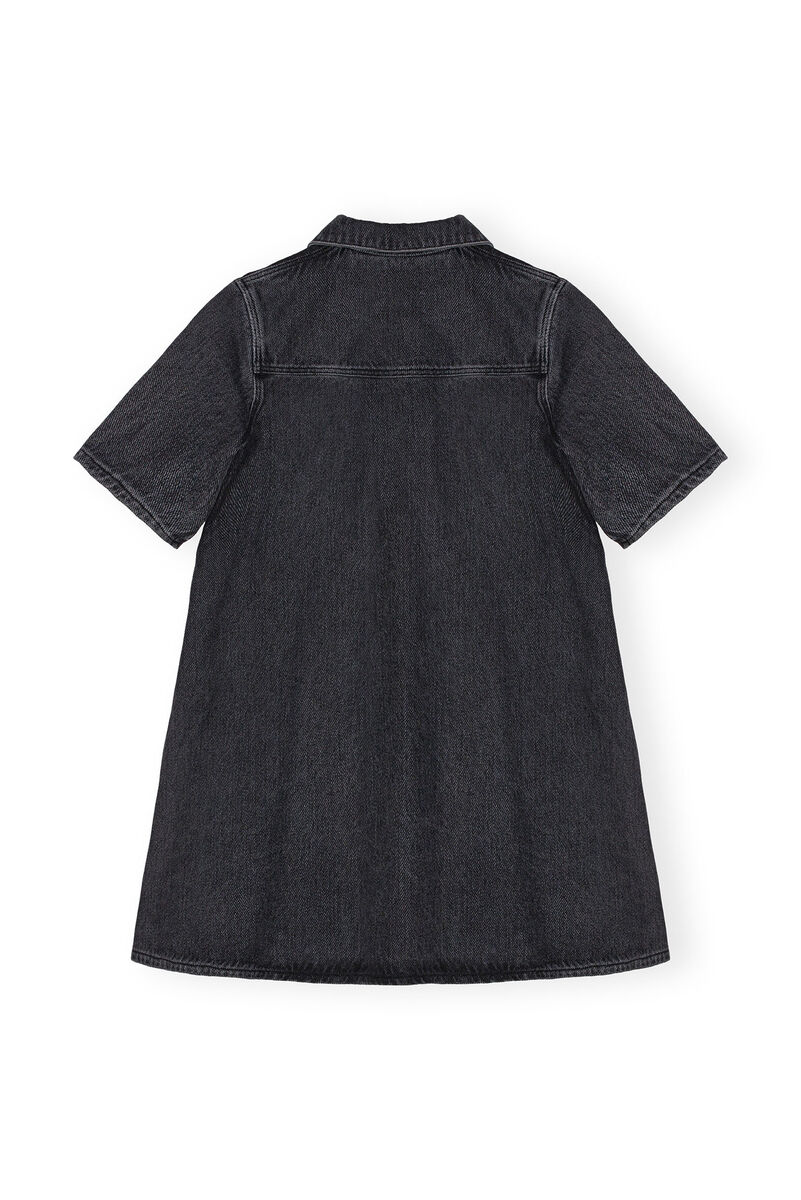 Washed Black Heavy Denim Mini Klänning, Cotton, in colour Washed Black/Black - 2 - GANNI