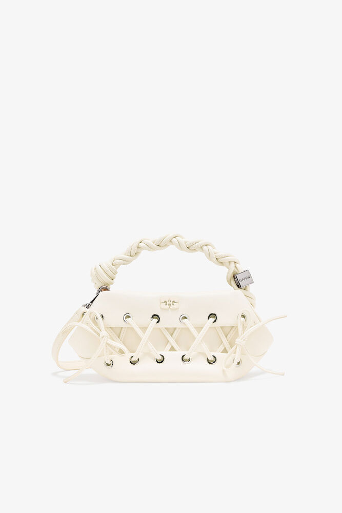 Ivory Mini GANNI Lace-Up Bou Bag, Egret