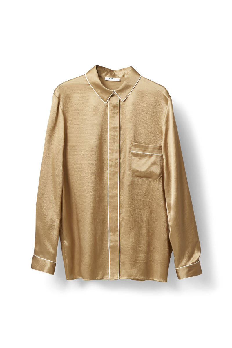 Fumiko Silk Shirt, in colour Cork - 1 - GANNI