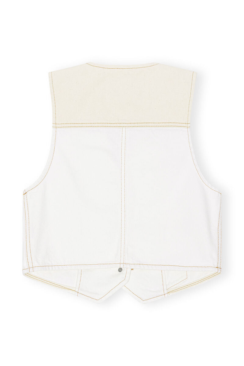 White Ecru Denim Vest, Cotton, in colour Egret - 2 - GANNI