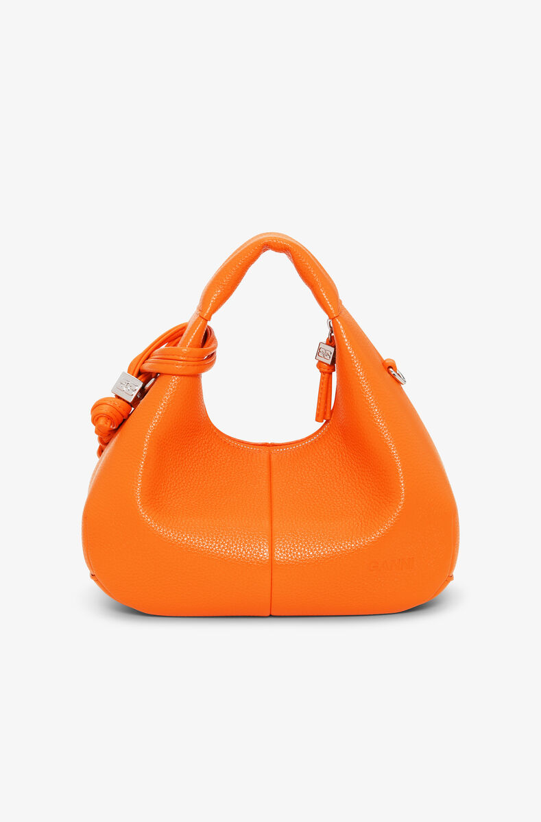 Orange Mini Hobo Bag, Polyurethane, in colour Russet Orange - 3 - GANNI