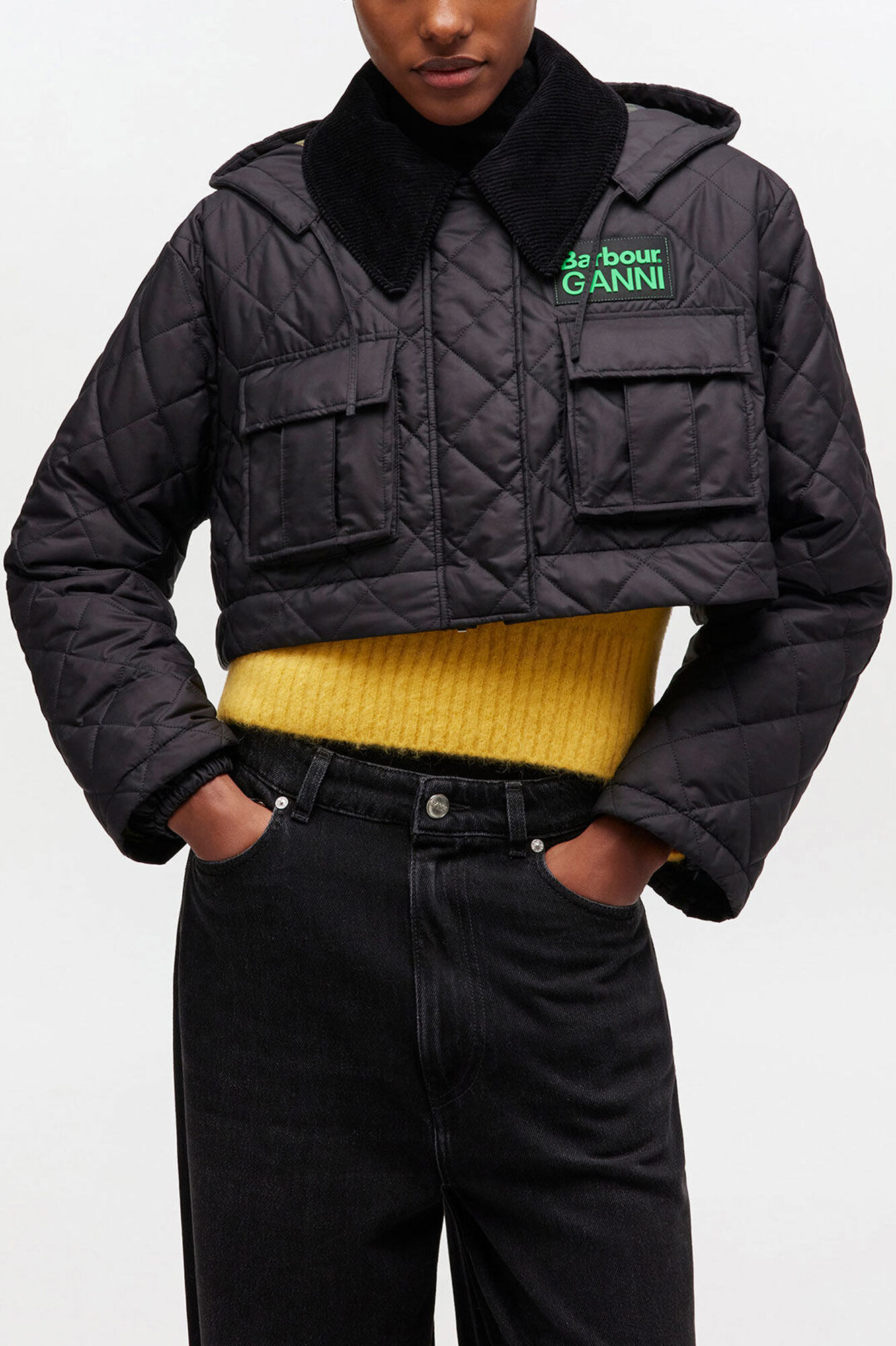 Black Quilted Long Coat in Black | GANNI (Global) CA