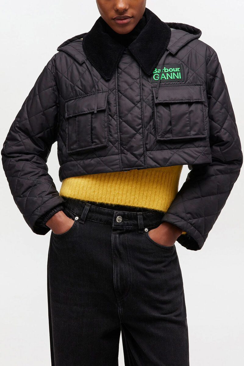 Quilted Long Coat in Black, Polyester, in colour Black - 4 - GANNI