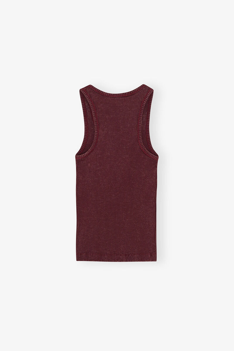 Tank Top in Burgundy Rib, Organic Cotton, in colour Port Royale - 2 - GANNI