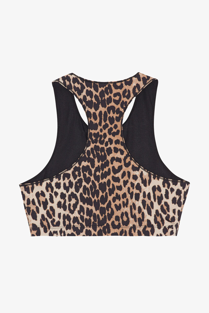 Active Racerback Zipper Top, Recycled Nylon, in colour Leopard - 2 - GANNI