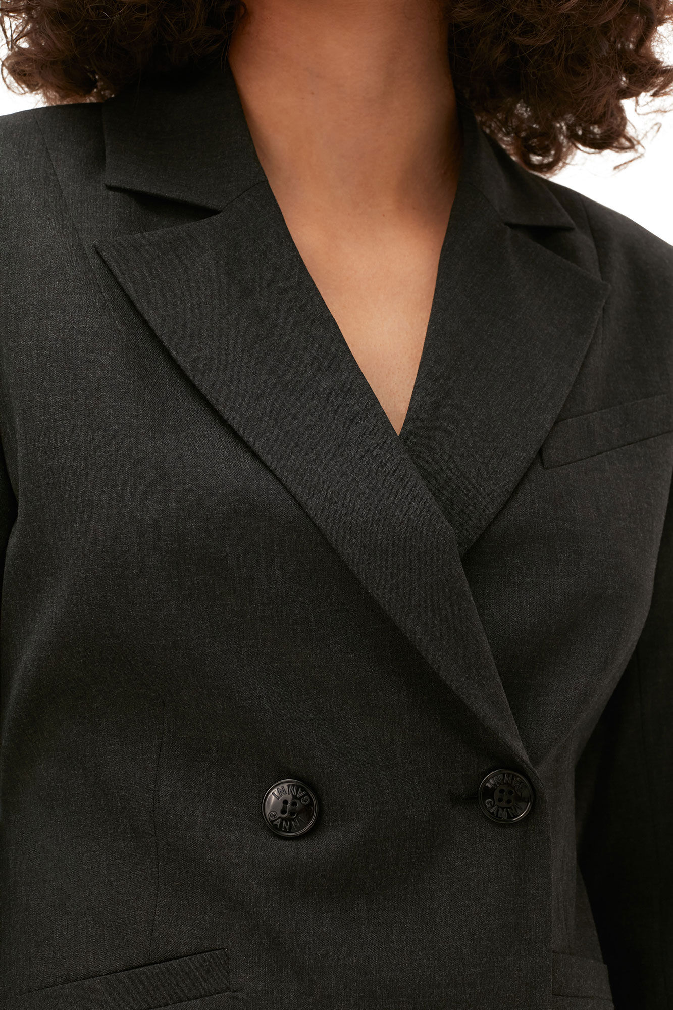 Drapey Melange Fitted Blazer, Elastane, in colour Phantom - 5 - GANNI
