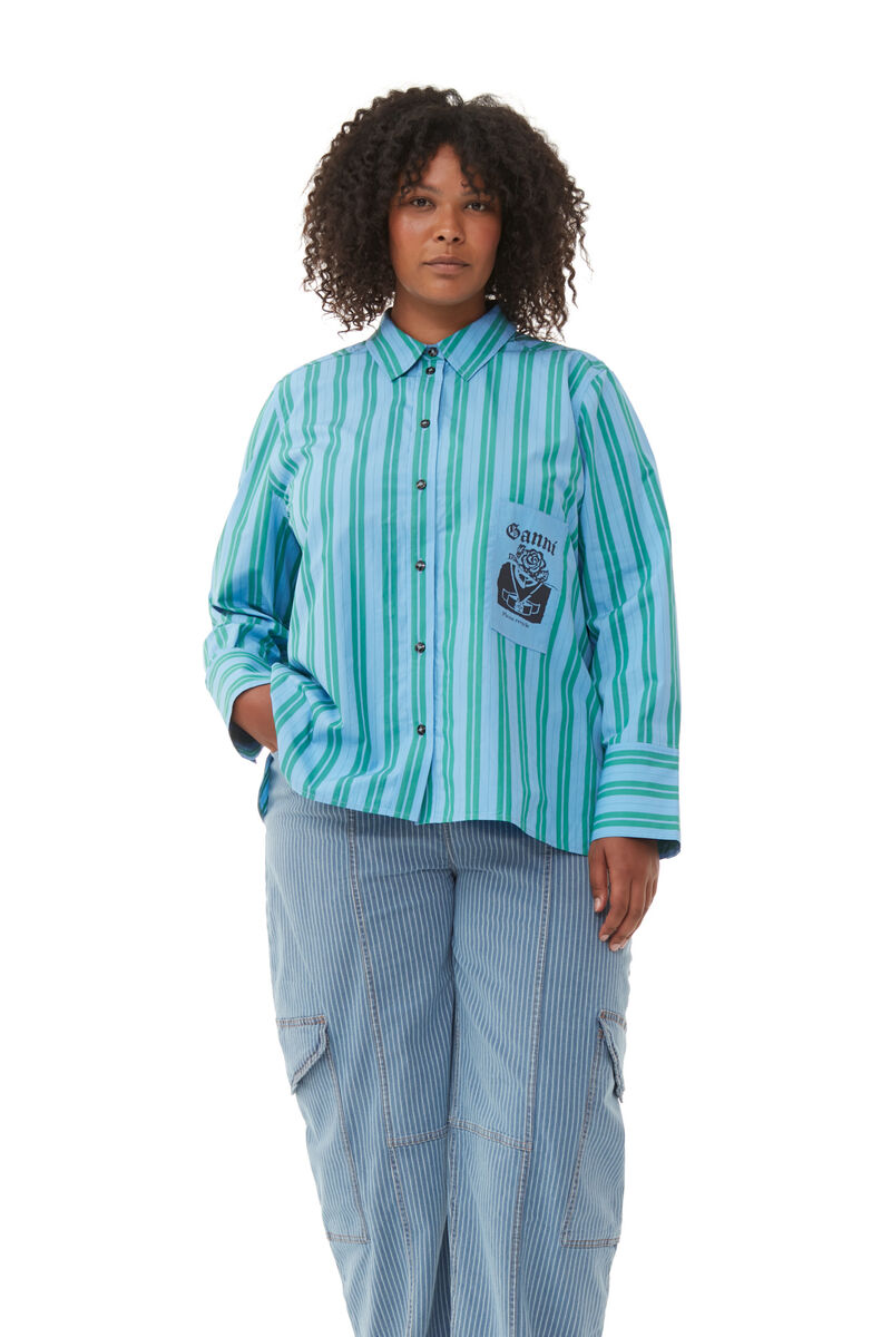 Re-cut Striped Cotton Shirt, Cotton, in colour Silver Lake Blue - 5 - GANNI
