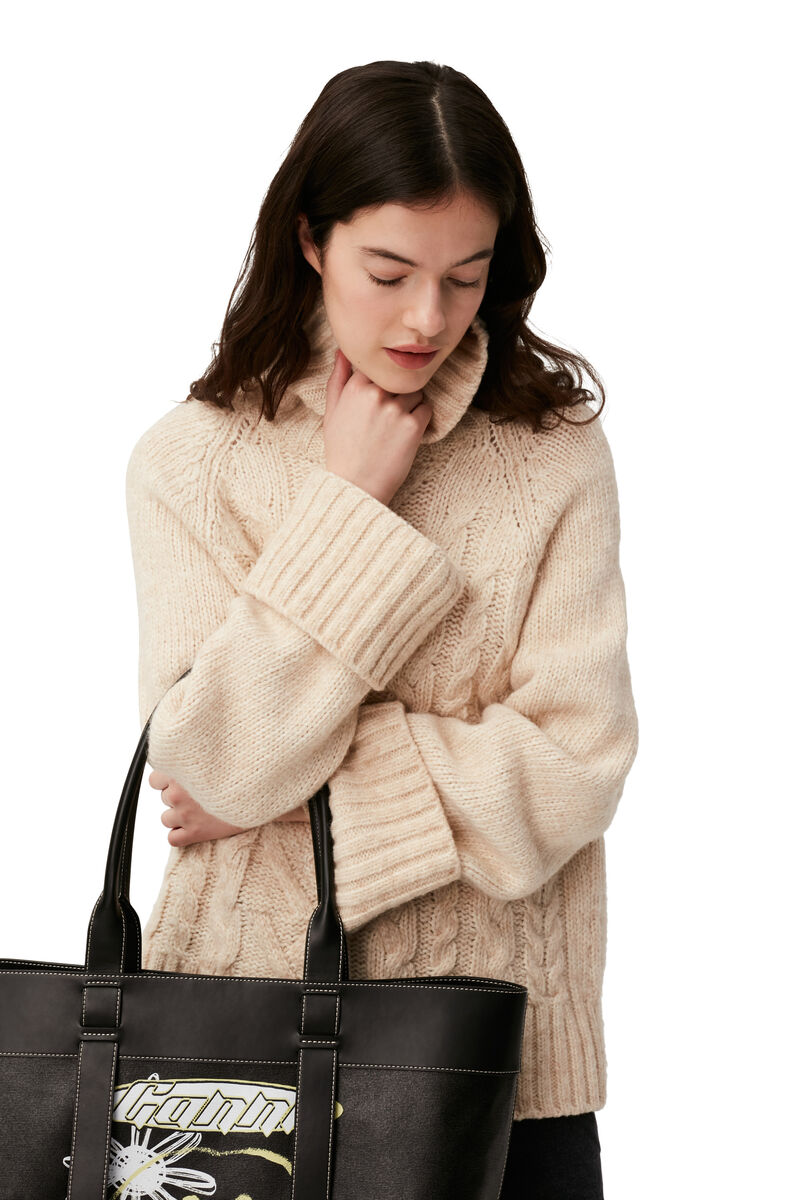 Oversized Cable Pullover, Acryl, in colour Egret - 4 - GANNI
