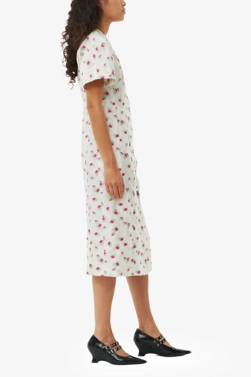 Floral Organza Jacquard Midi Dress, Recycled Polyester, in colour Tofu - 3 - GANNI