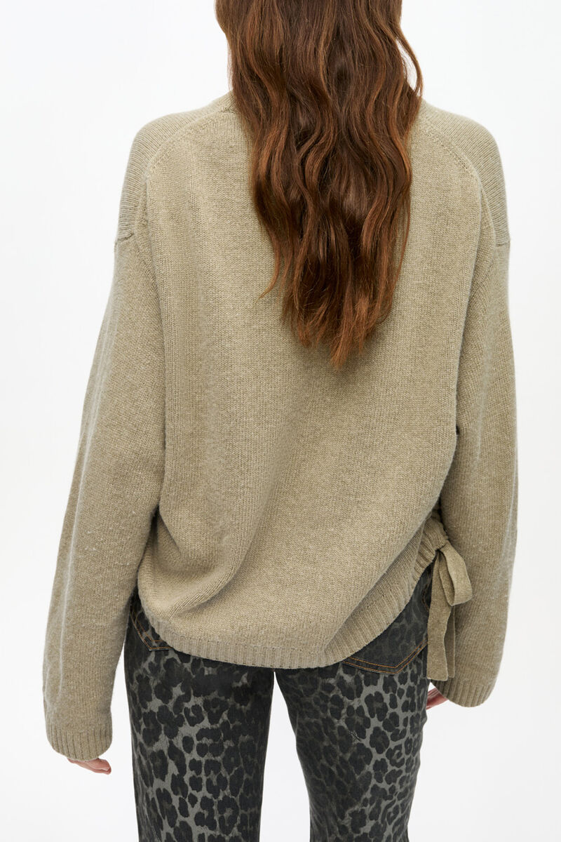 Brown Future Wool Mix Oversized Jumper, Recycled Wool, in colour Dusty Olive - 3 - GANNI