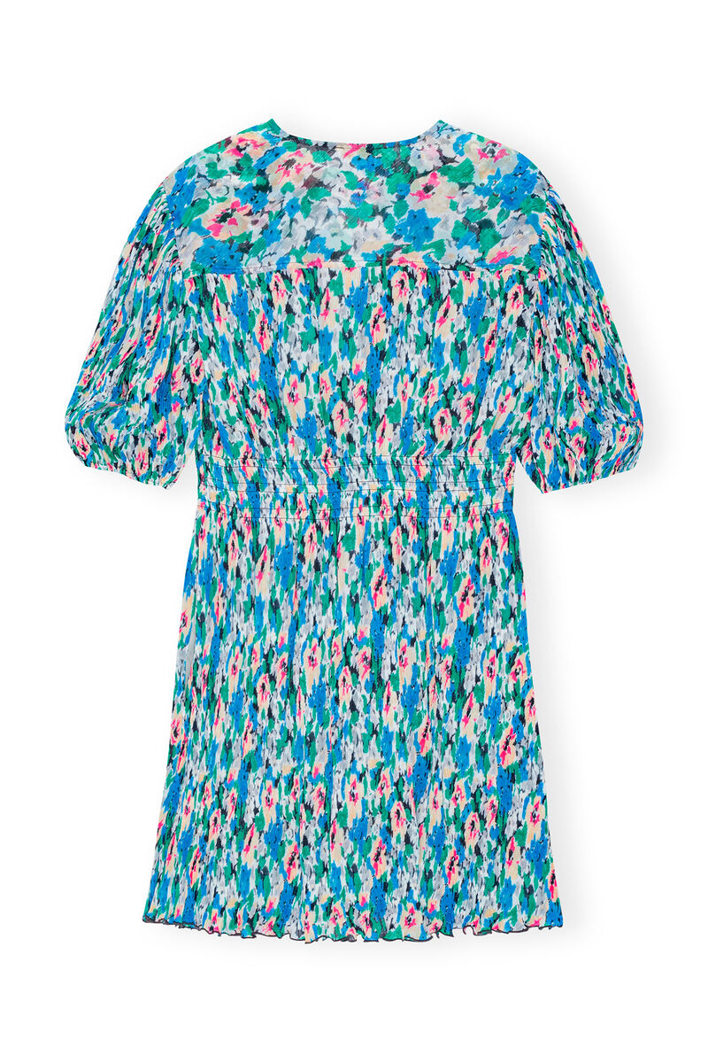 Pleated Georgette V-neck Mini Dress, Recycled Polyester, in colour Floral Azure Blue - 2 - GANNI