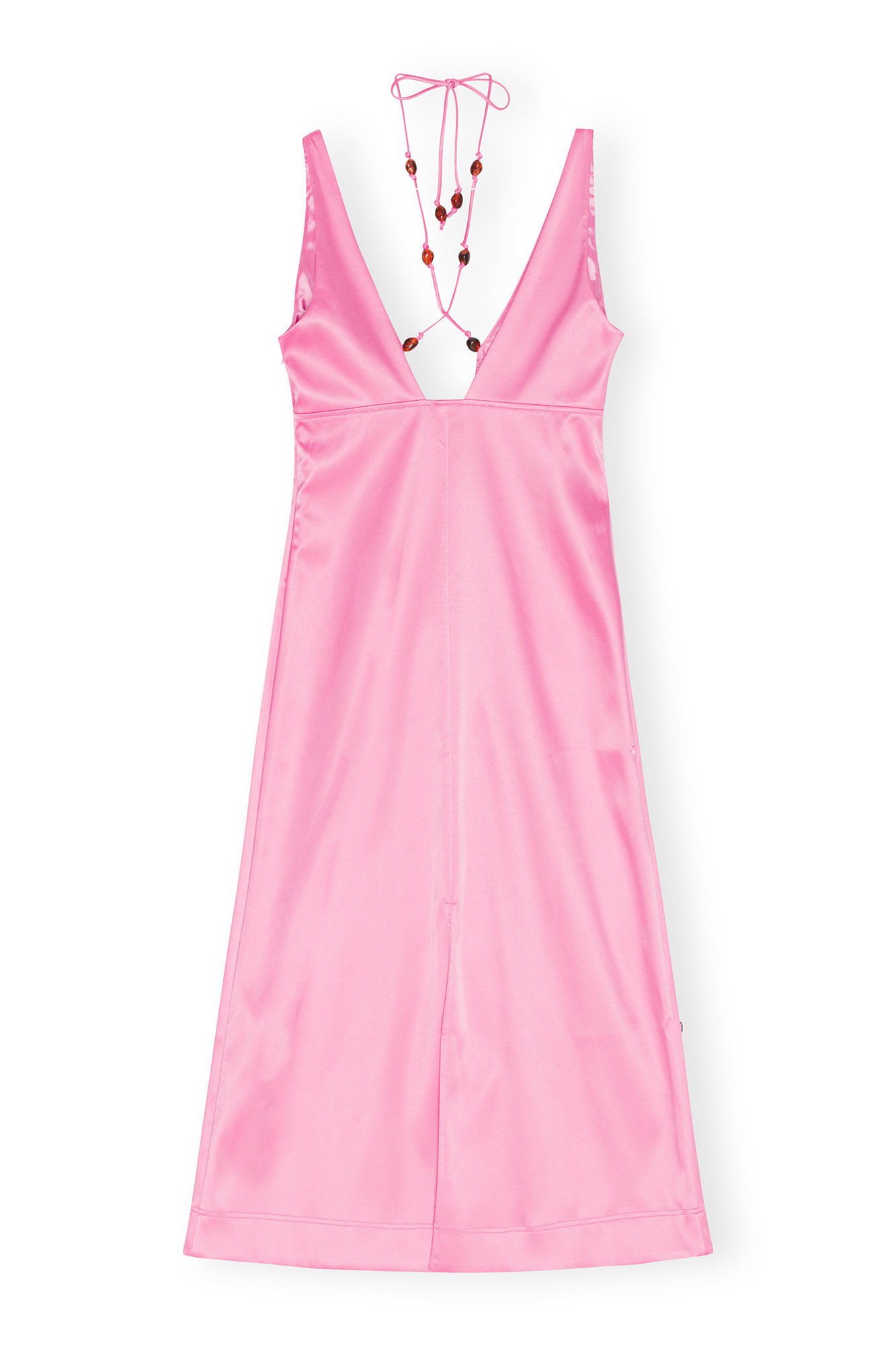 Neckholder-Kleid aus Doppel-Satin, Elastane, in colour Wild Orchid - 2 - GANNI