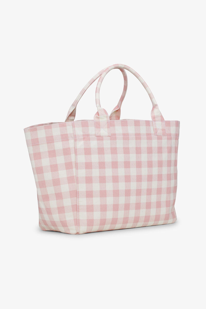 Sac fourre-tout XXL à carreaux vichy, Recycled Cotton, in colour Bleached Mauve - 2 - GANNI