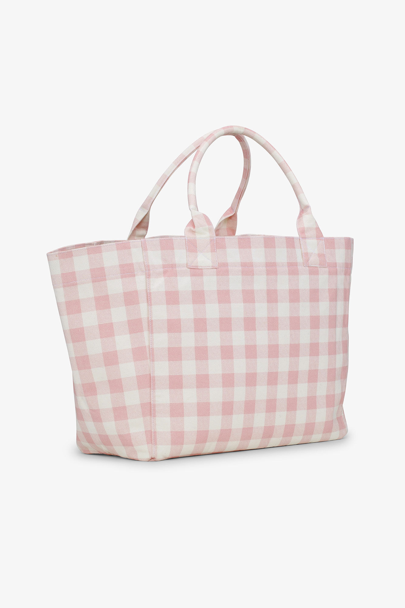 Sac fourre-tout XXL à carreaux vichy, Recycled Cotton, in colour Bleached Mauve - 2 - GANNI