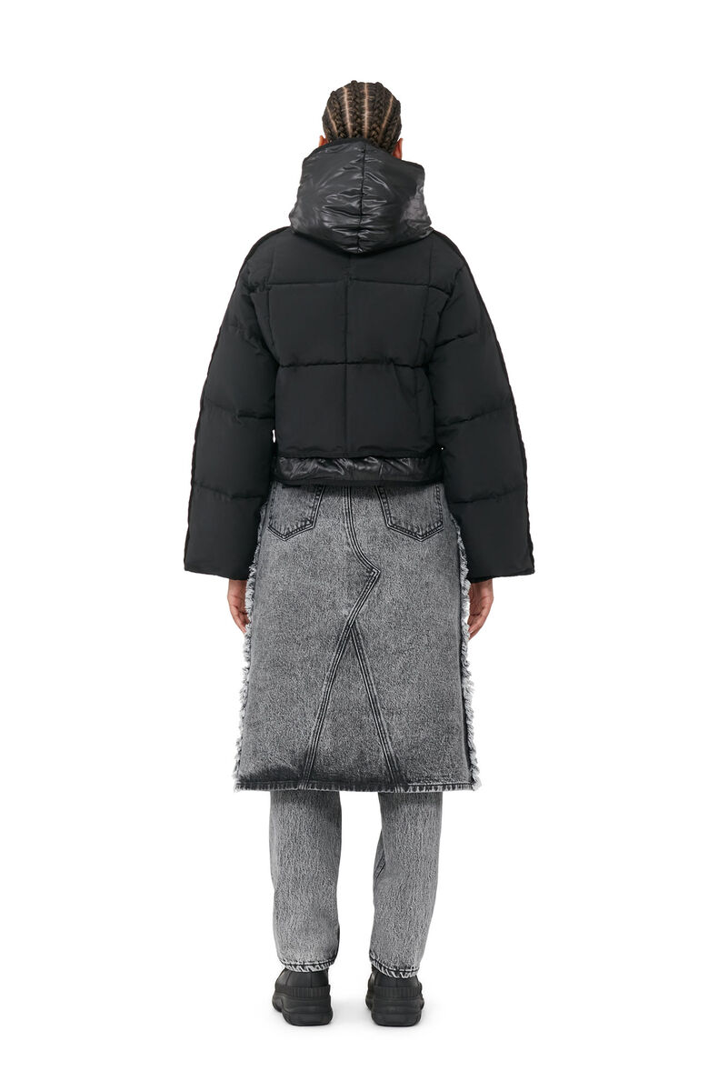 Black Short Hooded Puffer Jacket, LENZING™ ECOVERO™, in colour Black - 4 - GANNI