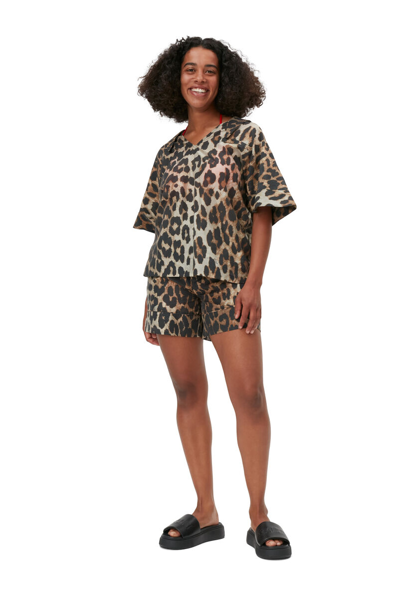 Leopard Shirt, Polyester, in colour Maxi Leopard - 1 - GANNI