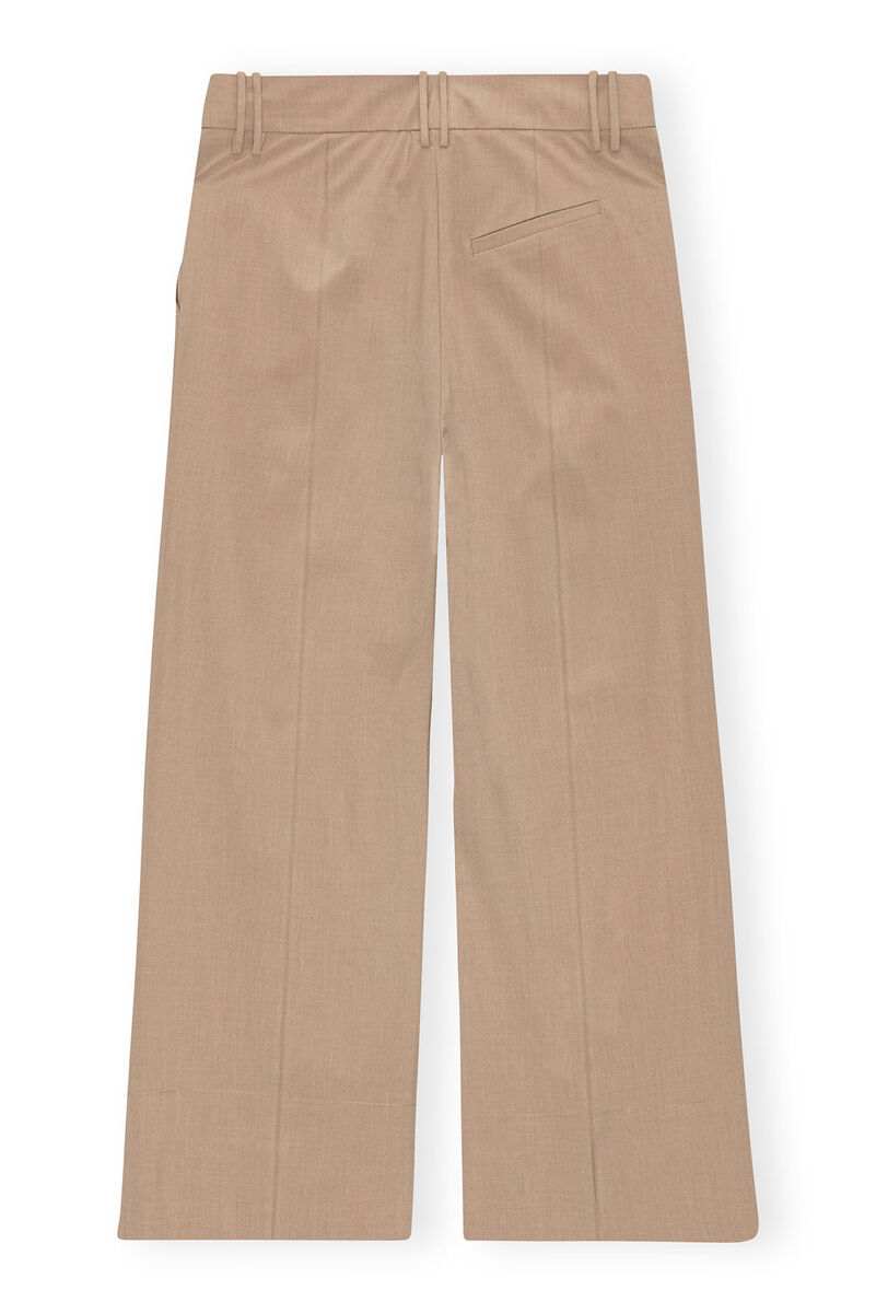 Pantalon Beige Drapey Melange Cropped, Elastane, in colour Safari - 2 - GANNI