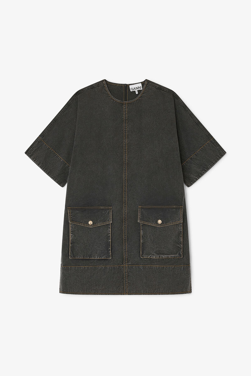 Robe kimono noire d&eacute;lav&eacute;e, Organic Cotton, in colour Black - 1 - GANNI