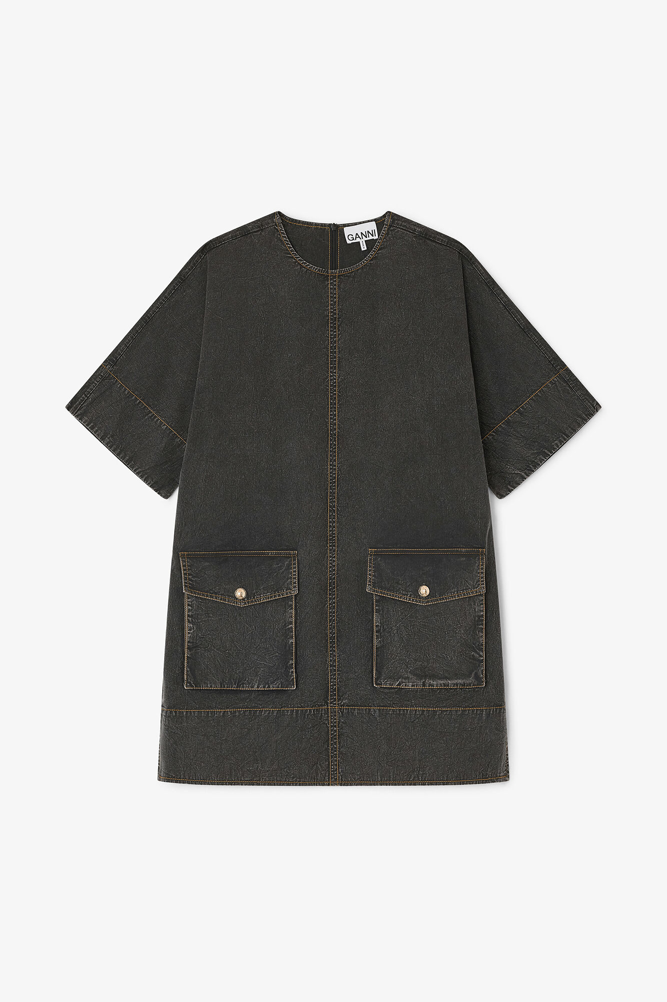 Robe kimono noire d&eacute;lav&eacute;e, Organic Cotton, in colour Black - 1 - GANNI