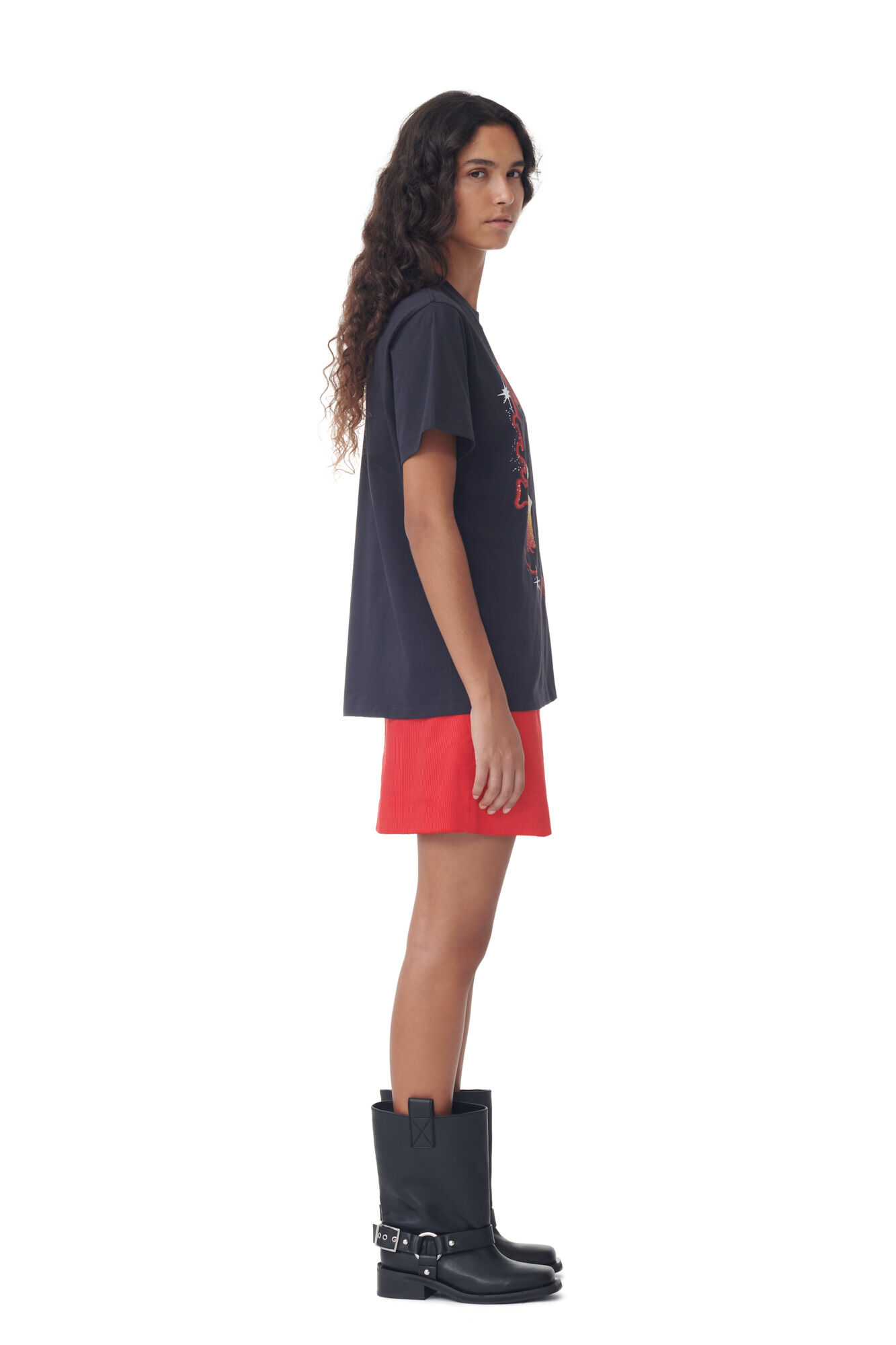 Dark Grey Relaxed Dragon T-shirt, Cotton, in colour Phantom - 3 - GANNI