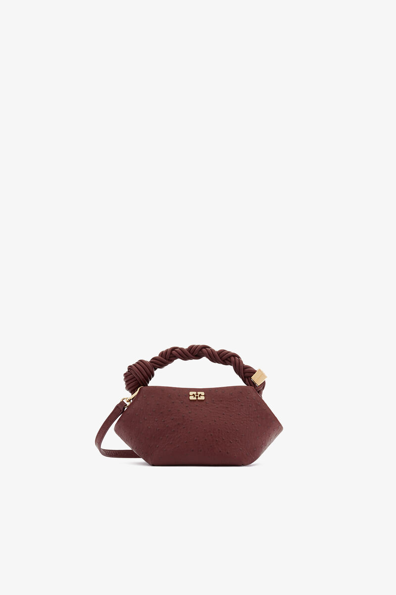 Mini Bou Bag in Red Ostrich, Recycled Polyester, in colour Brick Red - 1 - GANNI